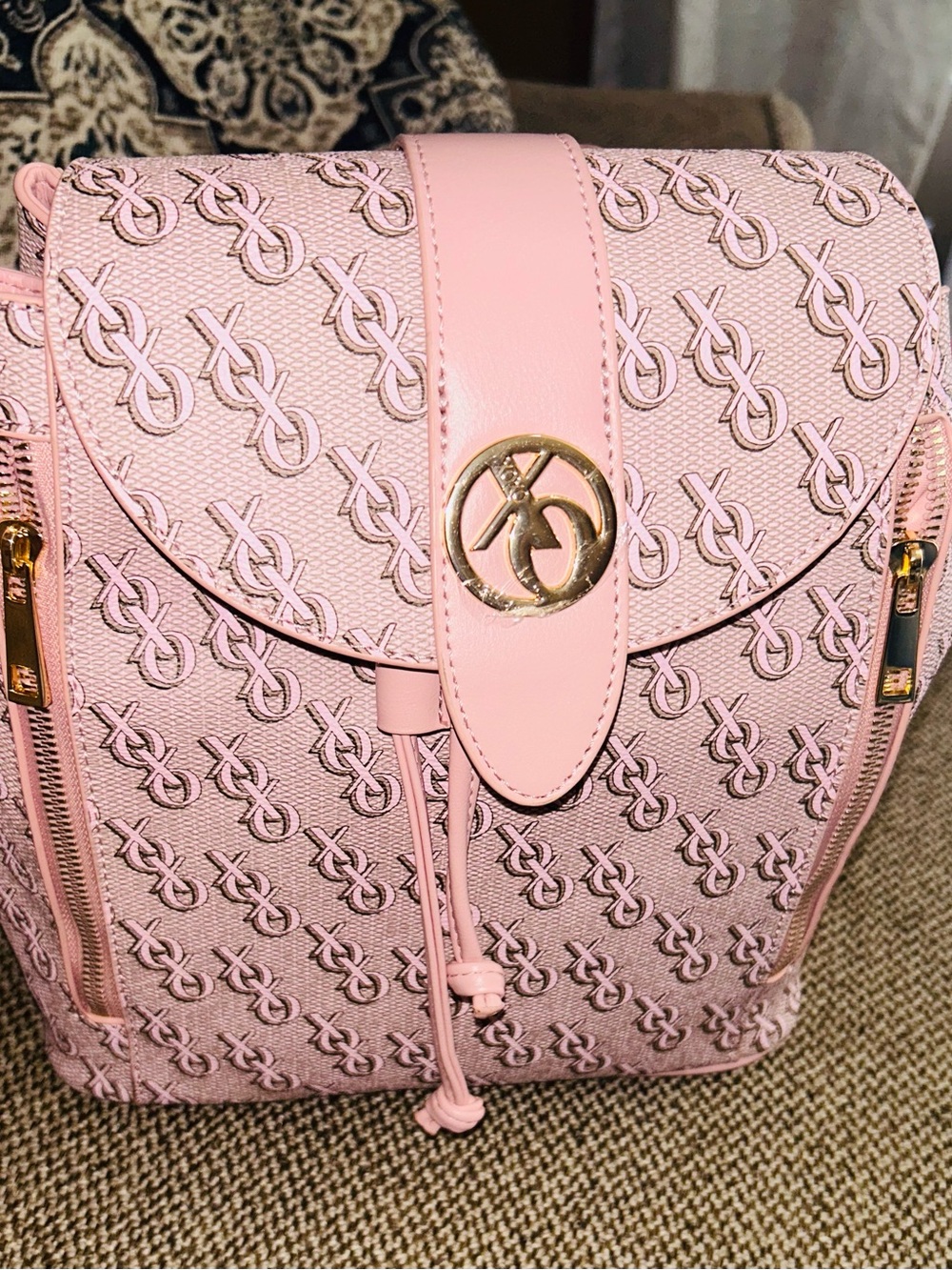 Pink Monogram XOXO Drawstring Backpack - Designer Vegan Leather Women's Bag